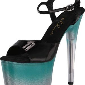 Ellie Women's Miranda Ombre Glitter Platform Sandal, Turquoise, 7 M US